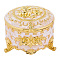 Alloy Pink Enamel Trinket Storage Decorative Boxes, Engraved Rose Treasure Chest for Jewelry, Golden, Column, 8x7.5x5cm