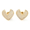 Brass Pave Clear Cubic Zirconia Stud Earrings for Women, Heart, Real 18K Gold Plated, 14x16mm