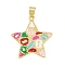 Brass Pendants, with Enamel, Star Charms, Cadmium Free & Lead Free, Rack Plating, Long-Lasting Plated, Real 18K Gold Plated, Colorful, 28x27x3mm, Hole: 4x6mm