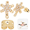 Brass Cubic Zirconia Stud Earring Findings, with Loop, Snowflake, Brass Friction Ear Nuts, Real 18K Gold Plated, 6~15x4~11x3.5mm, Hole: 0.8~1mm, Pin: 0.7mm