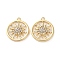 Rack Plating Alloy Pendants, with Rhinestoneand Round, Sun Charms, Golden, 21x18.5x2mm, Hole: 1.4mm