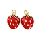 Brass Enamel Pendants, Strawberry, Rack Plating, Long-Lasting Plated, with Jump Ring, Cadmium Free & Lead Free, Real 18K Gold Plated, 15.5x11.5x4.5mm, Hole: 3mm