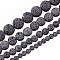 4 Strands 4 Style Unwaxed Natural Lava Rock Bead Strands, Round, Black, 4mm/6mm/8mm/10mm, Hole: 1~1.5mm, 1strand/style
