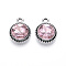 K5 Glass Pendants, Flat Round, Faceted, with Alloy Findings, Platinum, Pearl Pink, 17~17.7x14x5.2~6mm, Hole: 2mm