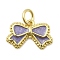 Brass Enamel Pendants, Bowknot Charms, Rack Plating, Long-Lasting Plated, Cadmium Free & Lead Free, Real 18K Gold Plated, with Jump Ring & Glitter Powder, Medium Purple, 9x14x2.5mm, Hole: 3mm