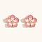 304 Stainless Steel Enamel Stud Earrings, Flower, Pink, 20mm