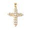 Brass Micro Pave Cubic Zirconia Cross Pendants, Cadmium Free & Lead Free, Real 18K Gold Plated, Clear, 30x21.5x3.5mm, Hole: 4x5mm