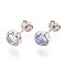 925 Sterling Silver Stud Earrings, Flat Round, with Glass, Platinum, 6mm
