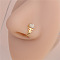 Brass Pave Clear Cubic Zirconia U Shaped Clip on Nose Rings, Golden, Fish Bone, 11mm