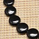 Flat Round Natural Black Onyx Beads Strands G-I106-14-3