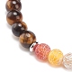 Bracelet extensible en perles rondes en œil de tigre naturel et agate avec éléphant en alliage BJEW-JB08364-04-5