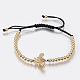 Bracelets tressés réglables de perle en laiton avec zircone cubique CZ de micro pave BJEW-F309-30G-1