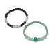 2pcs 2 style ensemble de bracelets extensibles en aventurine verte naturelle et pierre de lave BJEW-JB08475-4