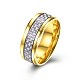 メンズチタンスチールフィンガー指輪  ワイドバンドリング  ホワイト  ゴールドカラー  usサイズ10（19.8mm） RJEW-BB27555-A-10-1