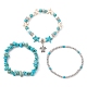 3Pcs 3 Style Synthetic Turquoise Chips & Starfish Beaded Stretch Bracelets Set BJEW-TA00391-2