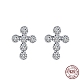 Cross Rhodium Plated 925 Sterling Silver Cubic Zirconia Stud Earrings for Women EJEW-P231-37P-1