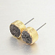Flat Round Natural Druzy Agate Stud Earrings EJEW-L168-03C-1
