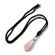 Cone Natural Rose Quartz Pendant Necklace with Nylon Rope for Women G-H286-08C-2