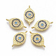 Brass Micro Pave Cubic Zirconia Links connectors, Eye, Blue, Golden, 9.5x19x2.5mm, Hole: 1mm