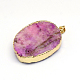Plated  Natural  Druzy Agate Oval Pendants G-R275-10-3