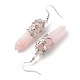 Proiettile in quarzo rosa naturale con orecchini pendenti a fiore EJEW-G300-02P-01-3