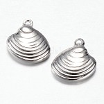 304 Stainless Steel Charms, Shell Shape, Stainless Steel Color, 14x13x3mm, Hole: 1.2mm