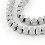 Electroplate Non-magnetic Synthetic Hematite Bead Strands, Polygon, Silver Plated, 8x8mm, Hole: 1mm, about 49pcs/strand, 15.3 inch