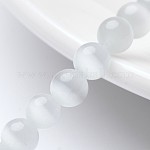Cat Eye Beads, Round, White, 6mm, Hole: 1mm, about 66 pcs/strand, 15.5 inch