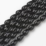 Hilos de abalorios de jade blanco natural, teñido, facetados, lágrima, negro, 13x8mm, agujero: 1 mm, aproximamente 29 pcs / cadena, 14.84 pulgada