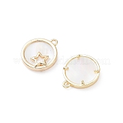 Rack Plating Brass Flat Round Charms with Shell KK-A183-46G