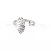 304 Stainless Steel Ginkgo Leaf Wrap Open Cuff Ring for Women RJEW-S405-157P