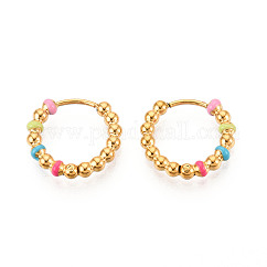 Pendientes de aro de acero inoxidable 304 para mujer, con esmalte, anillo, revestimiento de iones (ip), real 14k chapado en oro, 15x3mm