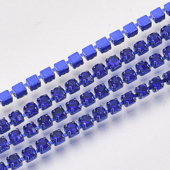 Électrophorèse fer strass strass chaînes, strass chaînes de tasse, avec bobine, saphir, ss6.5, 2~2.1mm, environ 10 yards / rouleau