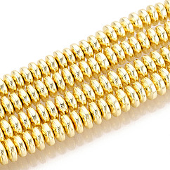 Chapelets de perles en hématite synthétique sans magnétique, rondelle, plaqué or, 6x3mm, Trou: 1mm, Environ 125~133 pcs/chapelet, 15.7 pouce