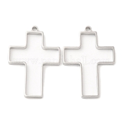 Pendentifs en forme de croix à lunette arrière ouverte en acier inoxydable 304 anti-ternissement, pour diy uv résine, une résine époxy, Bijoux à fleurs pressées, couleur inoxydable, 39.5x27.5x3mm, Trou: 2.2mm, diamètre intérieur: 34x25 mm