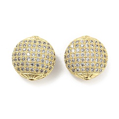Perles en laiton, avec de la zircone cubique clair, plat rond, véritable 18k plaqué or, 14.5~15x9mm, Trou: 1.5~1.8mm