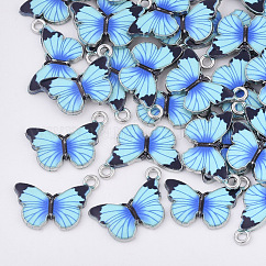 Pendenti della lega stampati, con smalto, farfalla, platino, dodger blu, 13.5x20x2mm, Foro: 1.6 mm