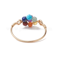 Кольца на палец с натуральными драгоценными камнями в виде цветка&nbsp;RJEW-JR00713-02