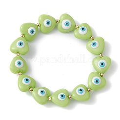 Эластичные браслеты из смолы в форме сердца со сглазом и бисером BJEW-JB09460