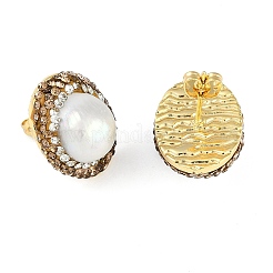Orecchini ovali in ottone placcato a cremagliera con strass e perle naturali fatti a mano in Indonesia&nbsp;EJEW-U010-02B-G