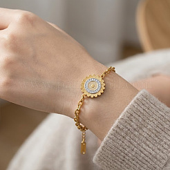 Armbänder aus Edelstahl 304 mit Strassen und Sonnenblumenmotiven für Damen&nbsp;WGA3B67-01
