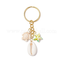 Брелок из синтетической бирюзы с натуральными смешанными ракушками каури&nbsp;KEYC-JKC01266