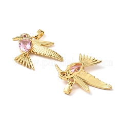 真鍮製マイクロパヴェキュービックジルコニアペンダント  カドミウムフリー＆鉛フリー  鳥  18KGP本金メッキ  ピンク  23x22.5x5mm  穴：5x3mm&nbsp;KK-G533-06G-02