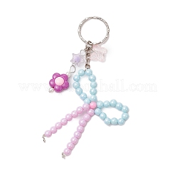 Непрозрачные акриловые бусины с латунными обжимными бусинами и железными разъемными кольцами для ключей&nbsp;KEYC-JKC01188