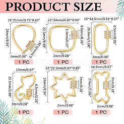 6 Stück 6 Stile Messing Micro Pave klare Zirkonia Schraubkarabiner Verschluss Charms&nbsp;KK-ME0004-07