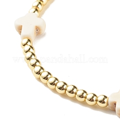 Эластичный браслет круглой формы из синтетического гематита с крестом из синтетической бирюзы (крашеный) BJEW-JB07975-01