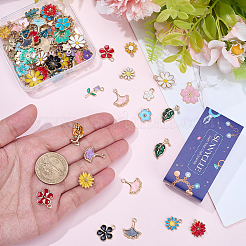 120個12スタイルアロイエナメルペンダント  花/葉っぱのチャーム  ミックスカラー  10~20.5x8~17.5x1.5~3.5mm  穴：1.2~2mm  10個/スタイル&nbsp;ENAM-SC0007-16