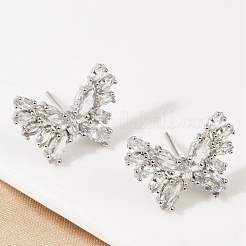 Серьги-гвоздики из латуни с микропаве и цирконием в форме бабочки&nbsp;EJEW-M082-17P-01