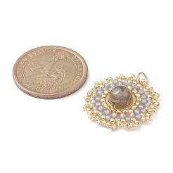 Плоские круглые подвески из натурального лабрадорита&nbsp;PALLOY-MZ00135-07