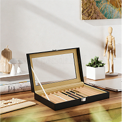 Boîtes de rangement pour stylos en cuir PU noir avec couvercle transparent.&nbsp;CON-WH0107-129A